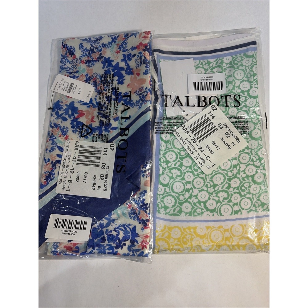 (2) TALBOTS SCARVES GARDEN SCARF FLOWERS & PATCHWORK NWT